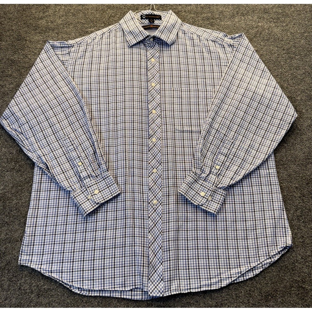 Tommy Hilfiger Men's XL 17 34/35 Blue Plaid Check Long Sleeve Button Shirt